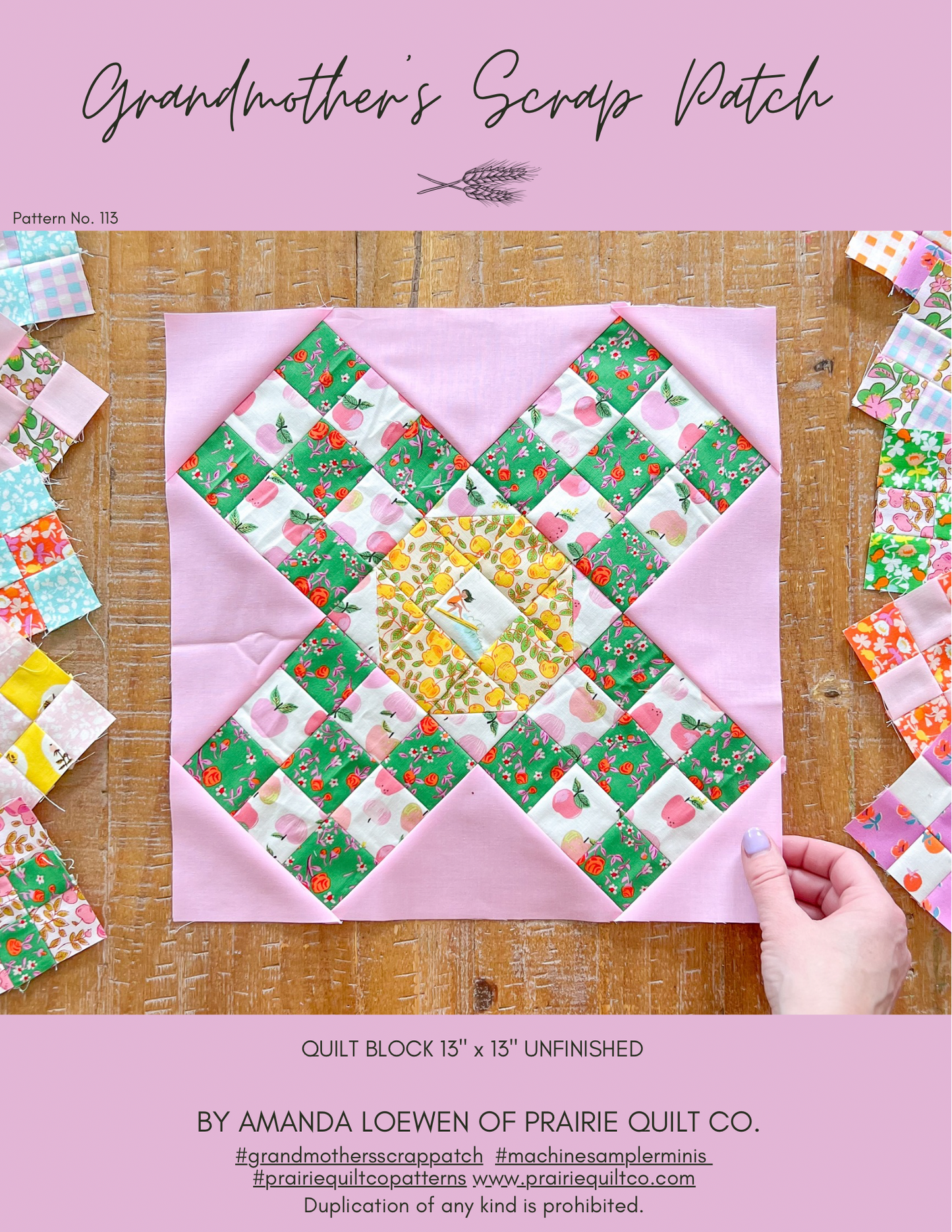 Grandmother's Scrap Patch Quilt Block Pattern - PDF